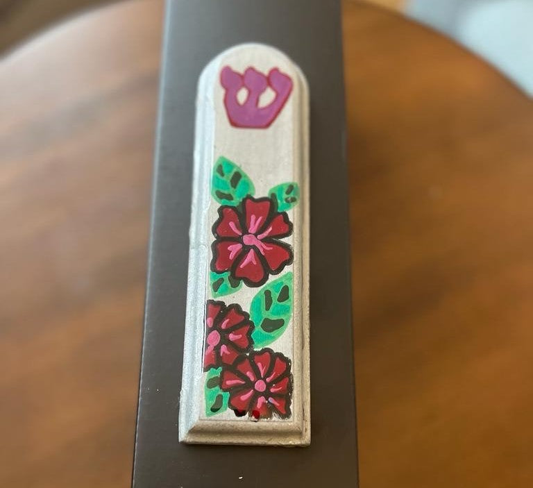 Red Roses Hand Painted Mezuzah Case