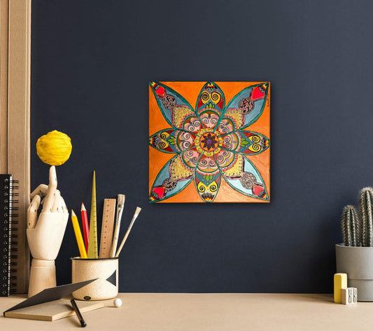 Moroccan Mandala A- Mixed Media Ready Bespoke Art Piece / 25X25Cm (10X10In)