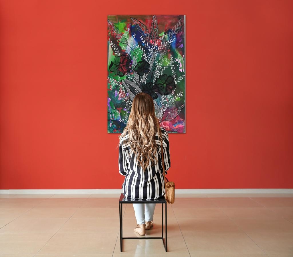 Black Flowers On Smoky Emerald Bespoke Art