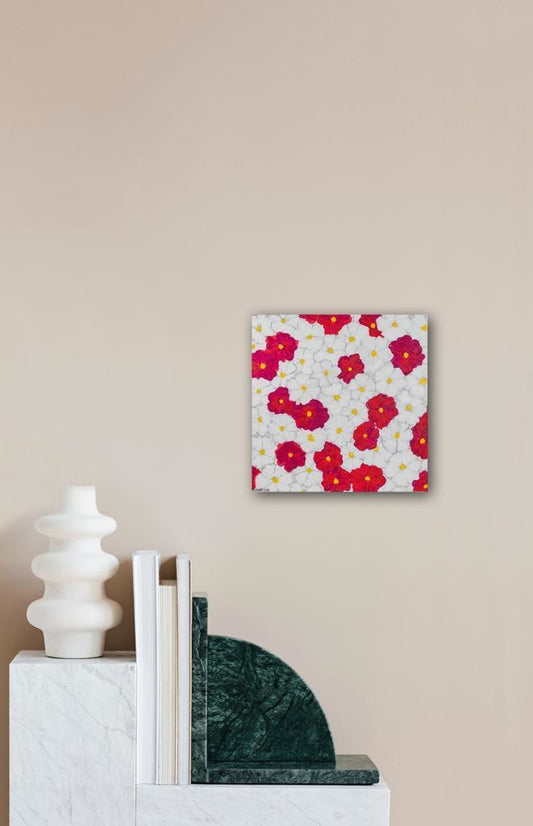 Blooming In White & Red B- Mixed Media Rolled Art Piece / 20X20Cm (8X8In) Bespoke