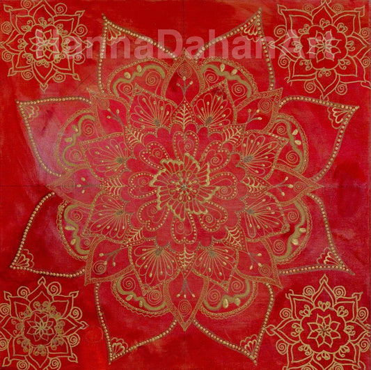 Classic Gold Mandala On Red Background Bespoke Art