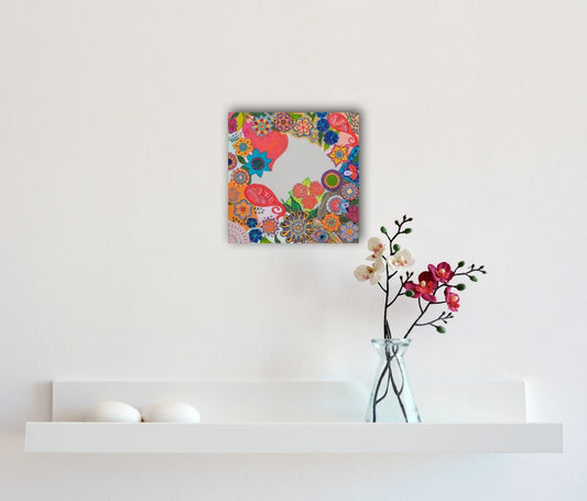 Composition Of Indian Elements A- Mixed Media Ready Bespoke Art Piece / 25X25Cm (10X10In)