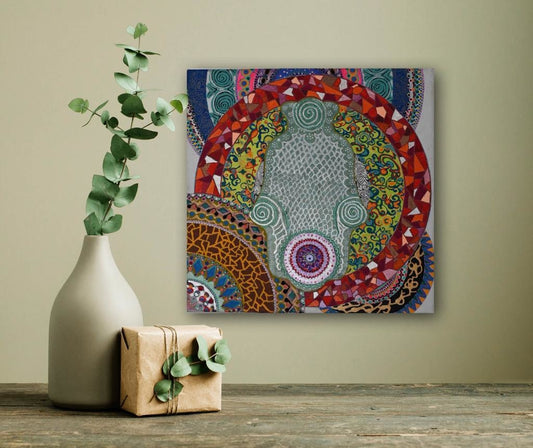 Hamsa Mandala A- Mixed Media Ready Bespoke Art Piece / 25X25Cm (10X10In)