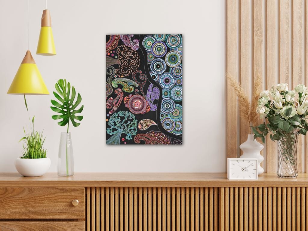 Mandalas And Aquatic Plants In A Colourful Flow A- Mixed Media Ready Bespoke Art Piece / 50X70Cm