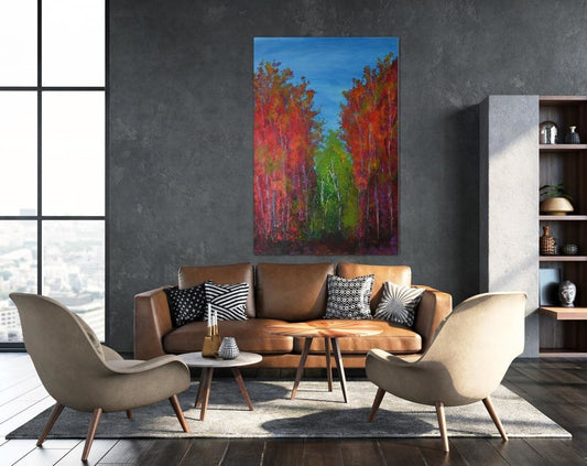 Maple Trees On A Autumn Day A- Mixed Media Ready Bespoke Art Piece / 40X61Cm (16X24In)