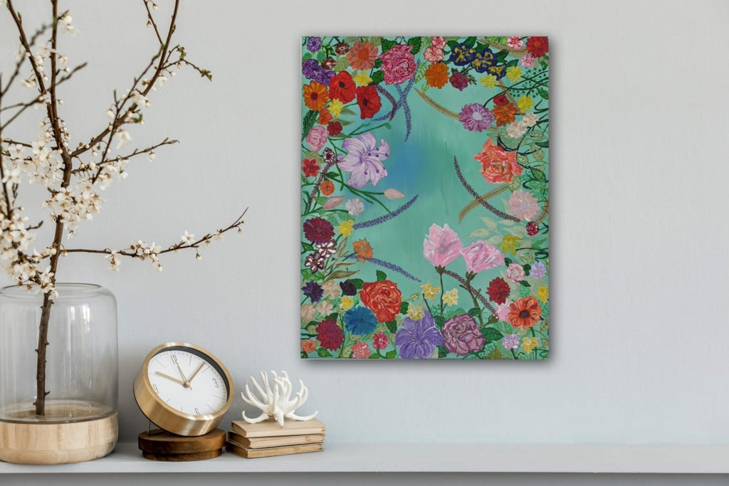 Paradise Flowers In Dreamy Blue A- Mixed Media Ready Bespoke Art Piece / 30X40Cm (12X16In)