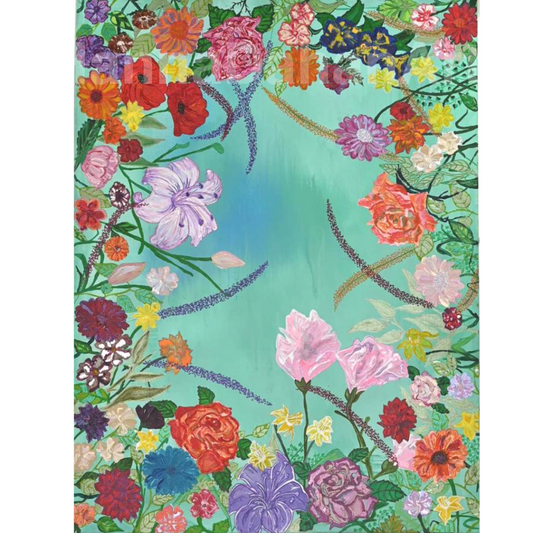 Paradise Flowers In Dreamy Blue Bespoke Art