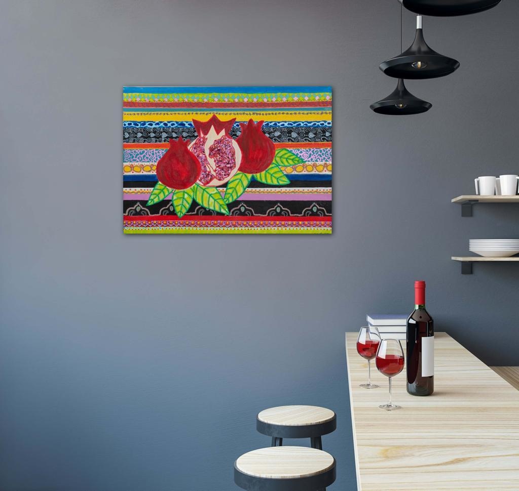 Pomegranates On A Striped Backdrop Bespoke Art