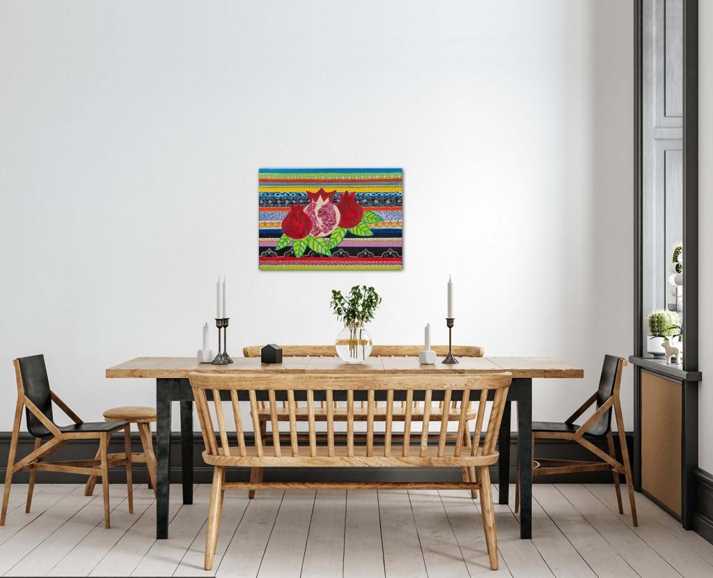 Pomegranates On A Striped Backdrop Bespoke Art