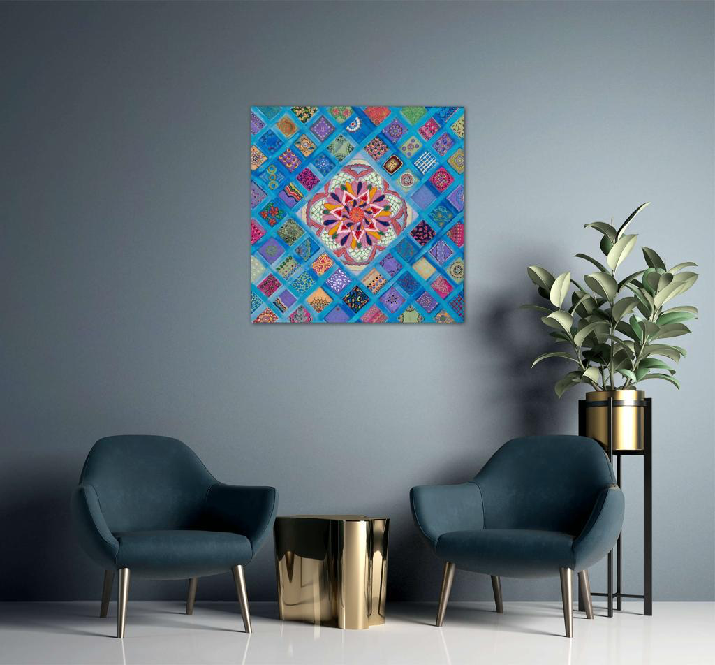 Rhombus Of Mandalas In Blue A- Mixed Media Ready Bespoke Art Piece / 81X810Cm (31X31In)