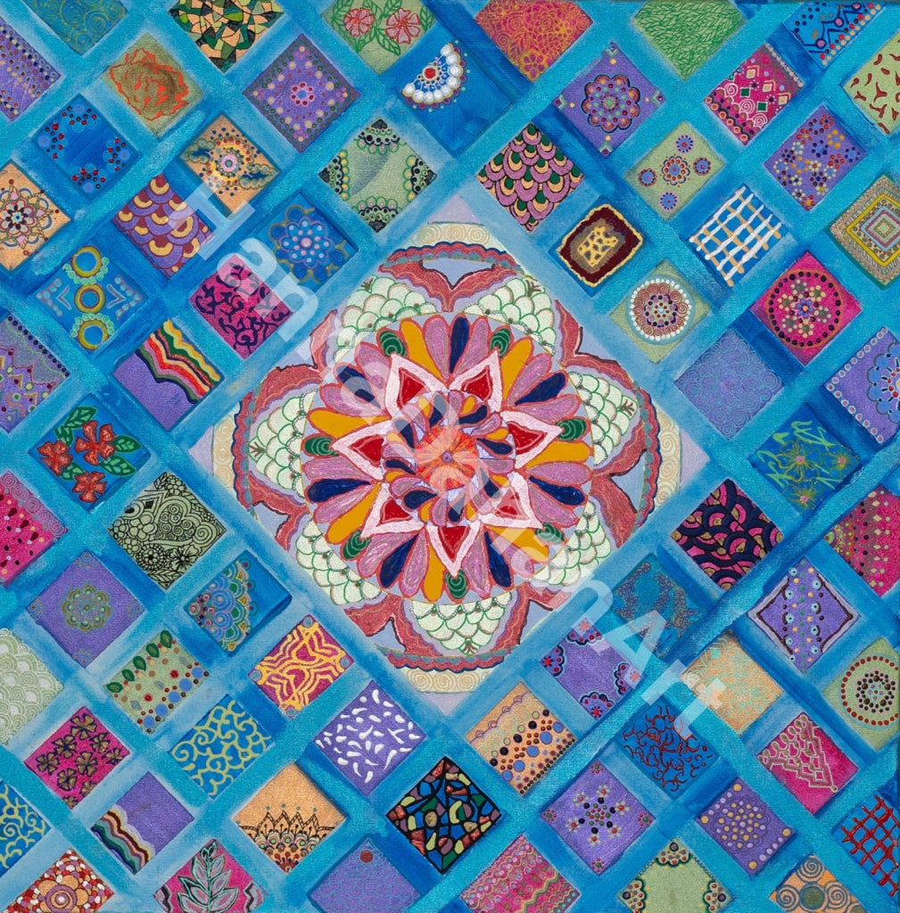 Rhombus Of Mandalas In Blue Bespoke Art