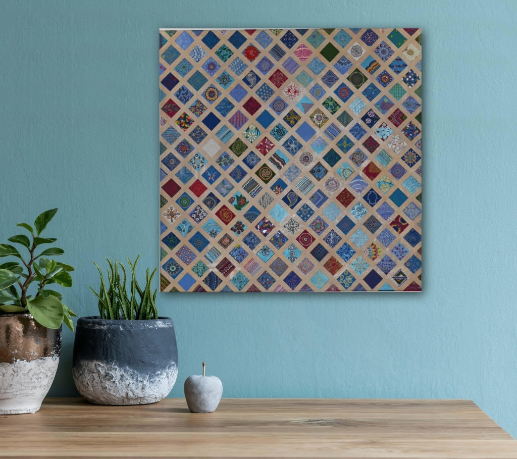 Rhombuses In Different Textures A- Mixed Media Ready Bespoke Art Piece / 41X41Cm (16X16In)