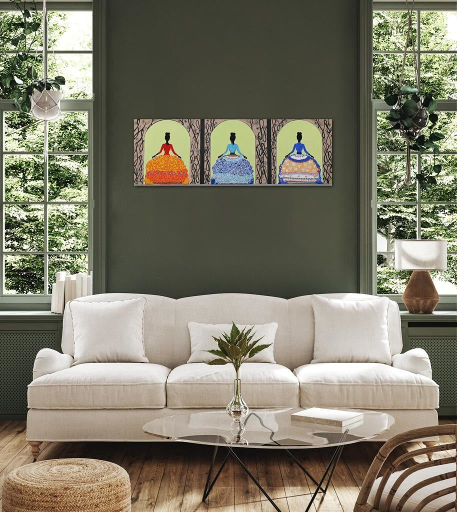 Spanish Señorita A- Mixed Media Ready Bespoke Art Piece / 25X100Cm (10X39In)
