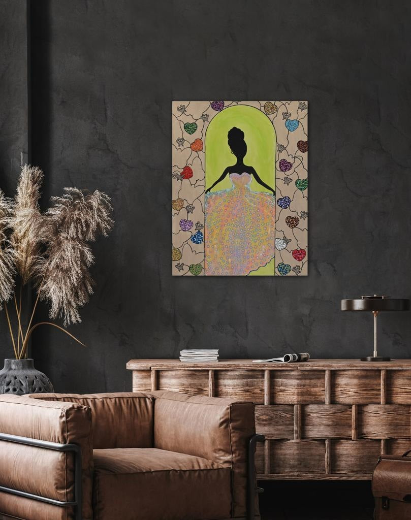 The Girl In The Prom Dress A- Mixed Media Ready Bespoke Art Piece / 50X64Cm (20X25In)