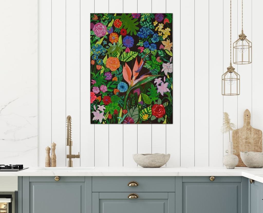 Warm Earth Tones Paradise Flowers A- Mixed Media Ready Bespoke Art Piece / 102X152Cm (40X60In)