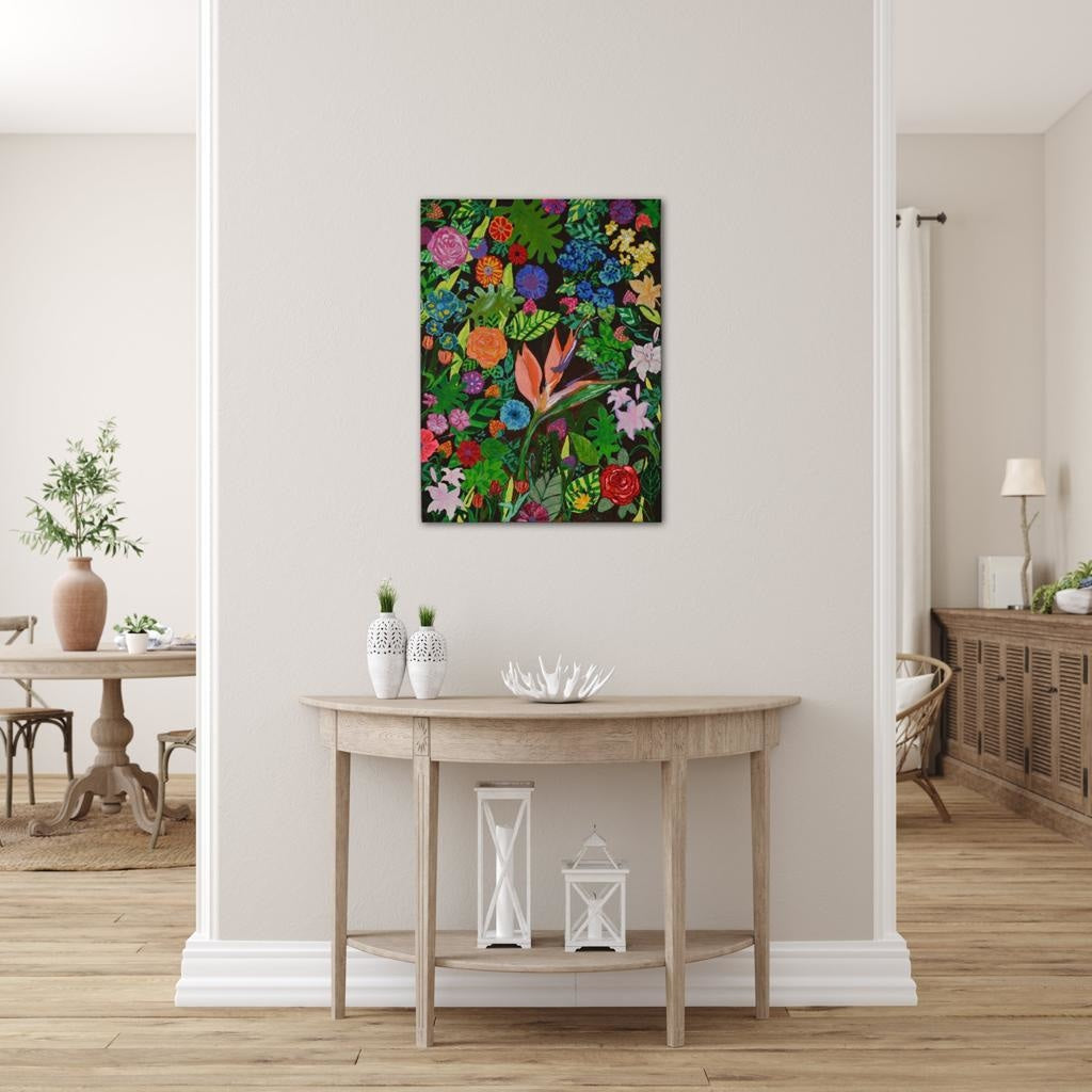 Warm Earth Tones Paradise Flowers A- Mixed Media Ready Bespoke Art Piece / 51X76Cm (20X30In)