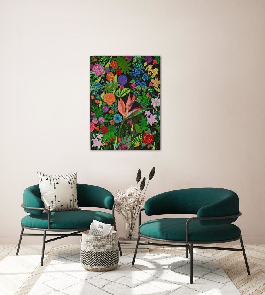 Warm Earth Tones Paradise Flowers A- Mixed Media Ready Bespoke Art Piece / 61X91Cm (24X36In)